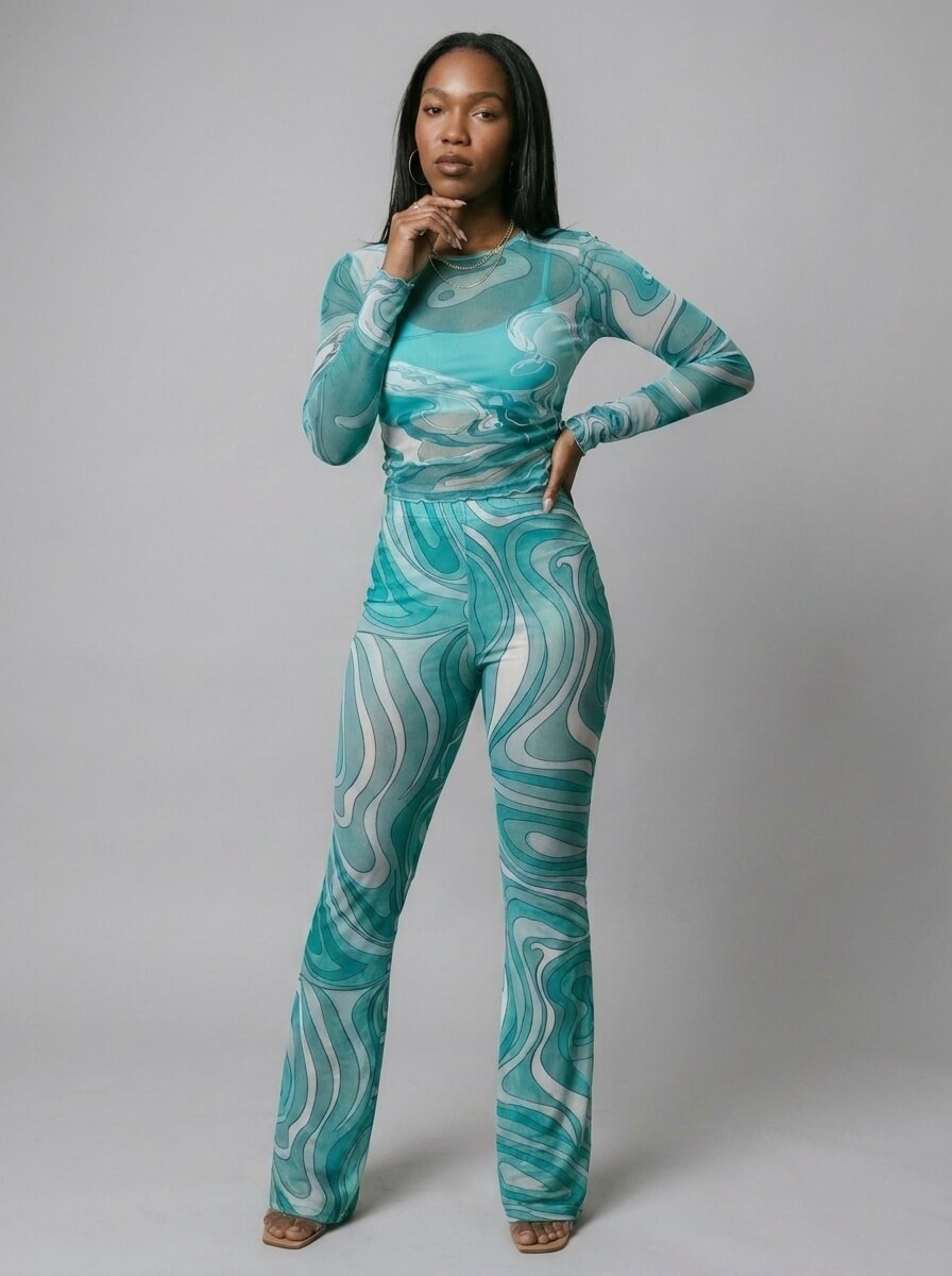 Kylie Swirl Print Flare Two-Piece Set