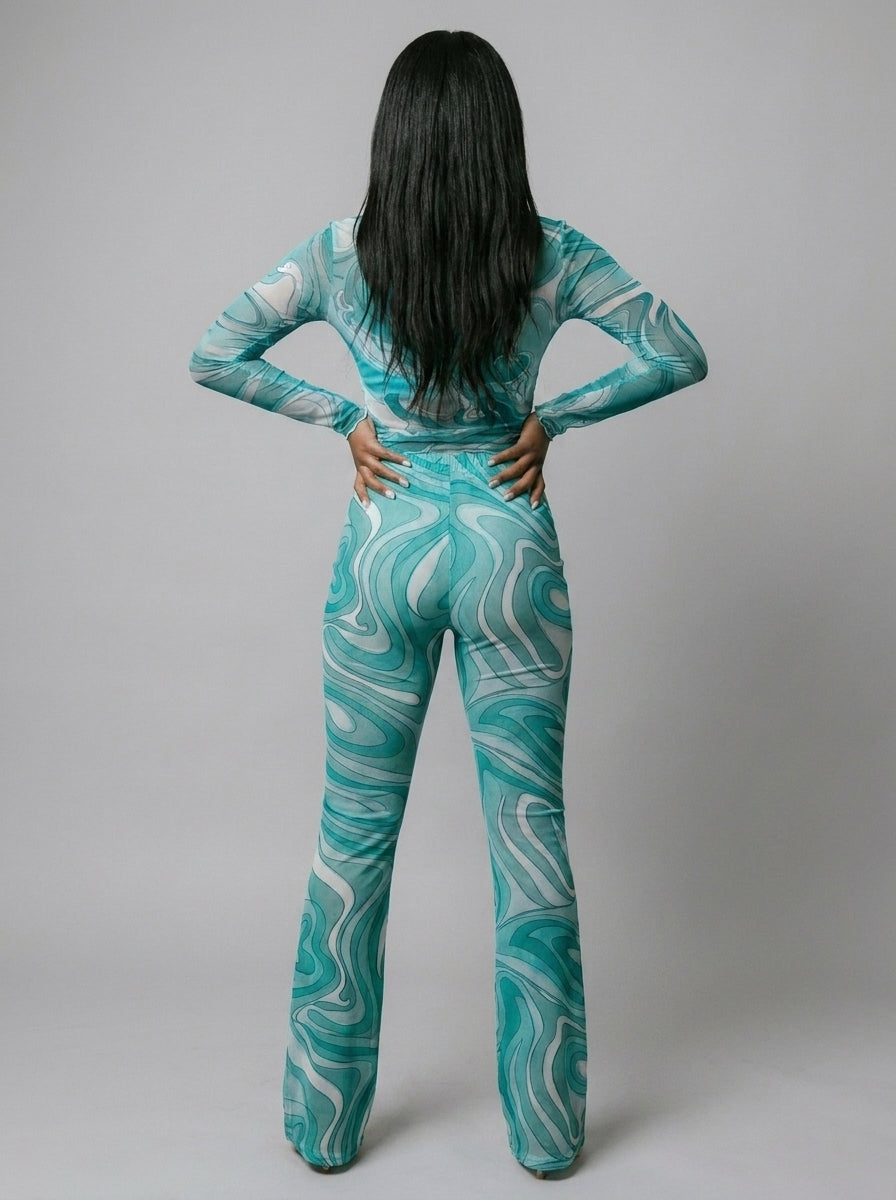 Kylie Swirl Print Flare Two-Piece Set