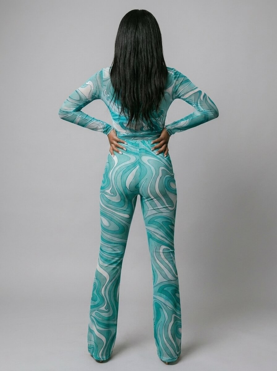 Kylie Swirl Print Flare Two-Piece Set