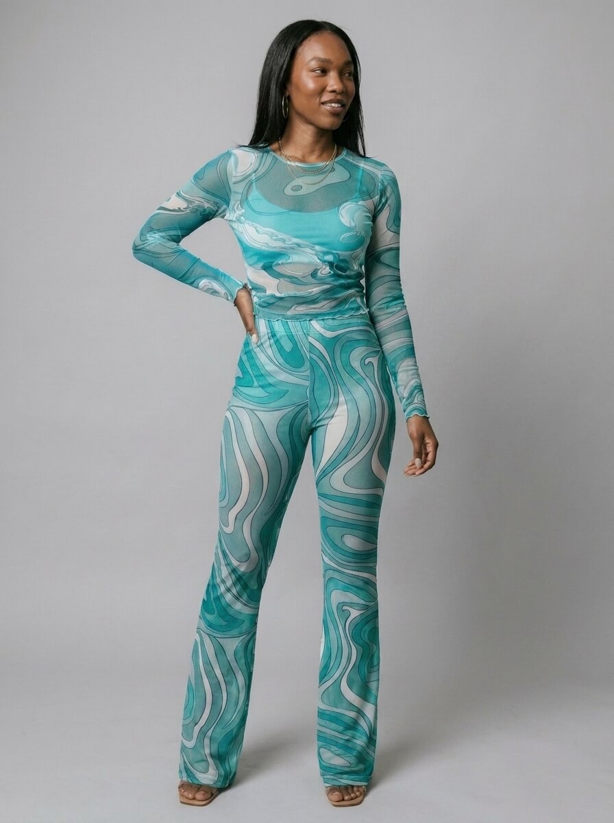 Kylie Swirl Print Flare Two-Piece Set