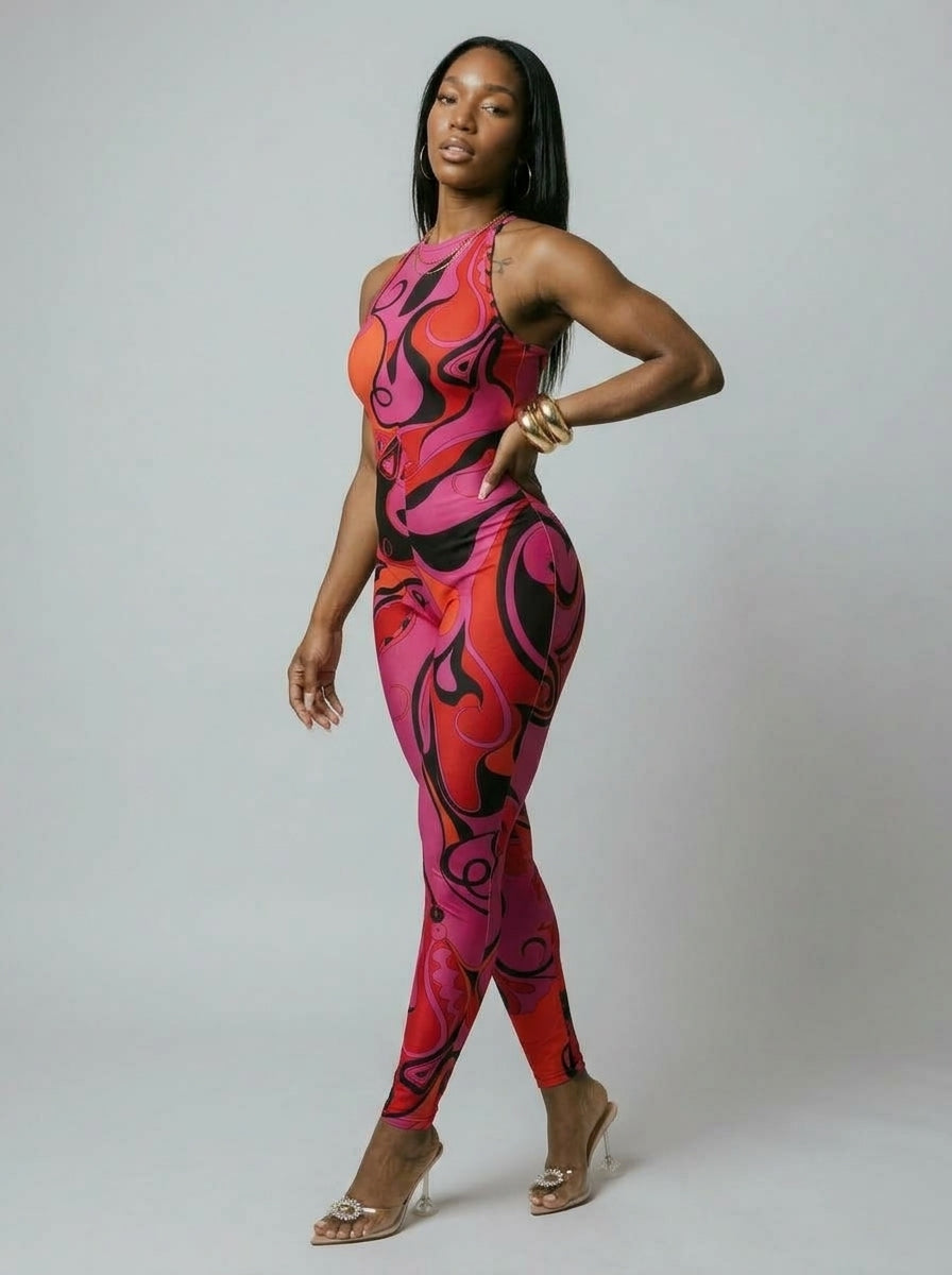 Ciara Swirl Print Sleeveless Jumpsuit