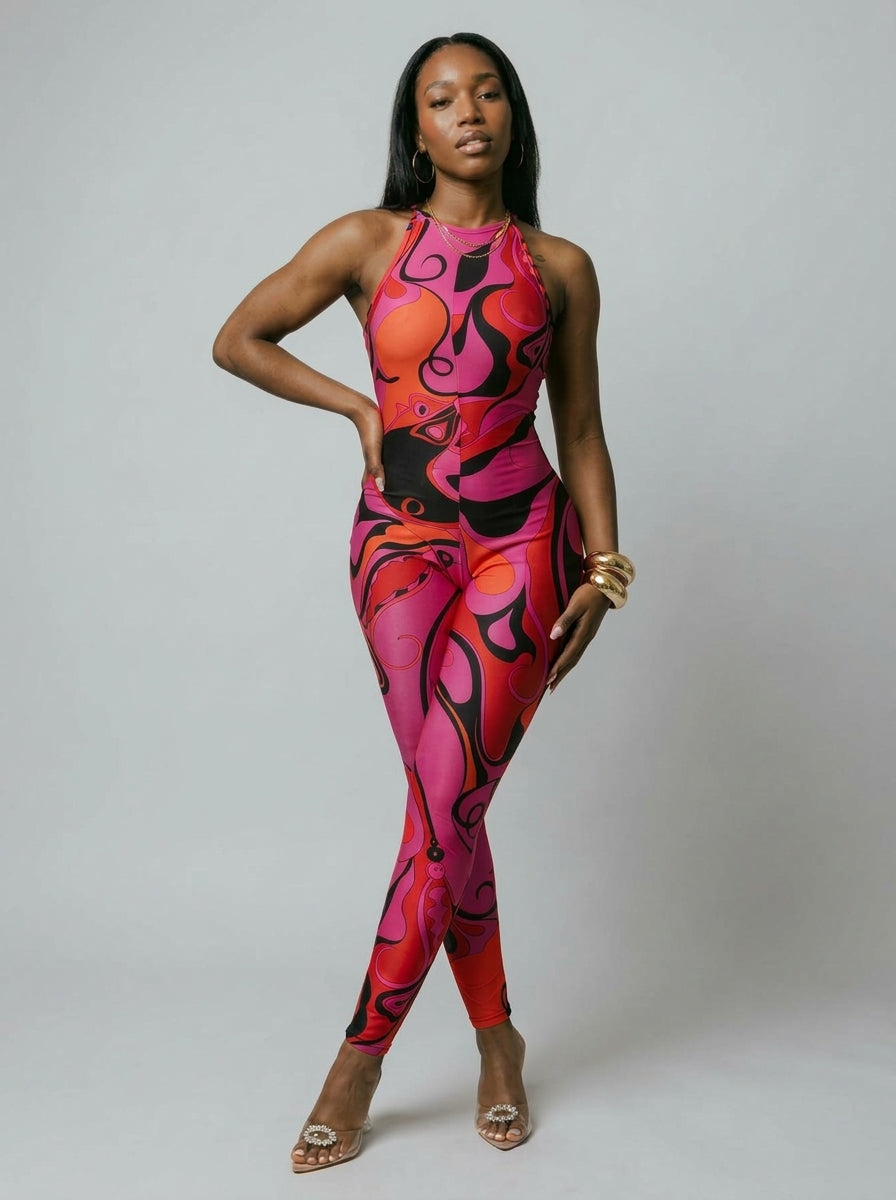 Ciara Swirl Print Sleeveless Jumpsuit