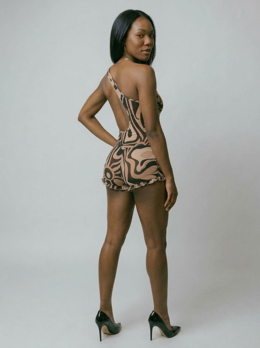 Zara One Shoulder Swirl Short Set