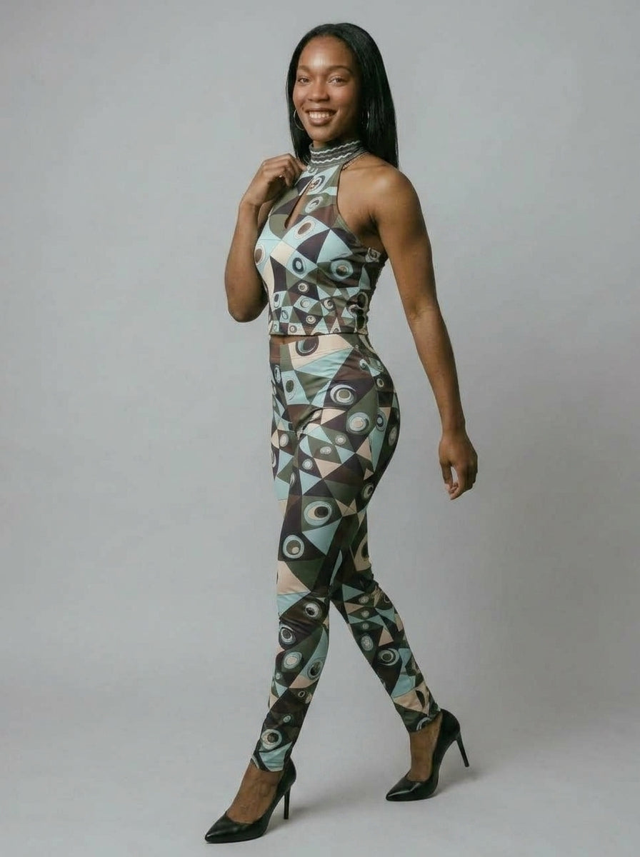 Kiana Geometric Halter & Leggings Set