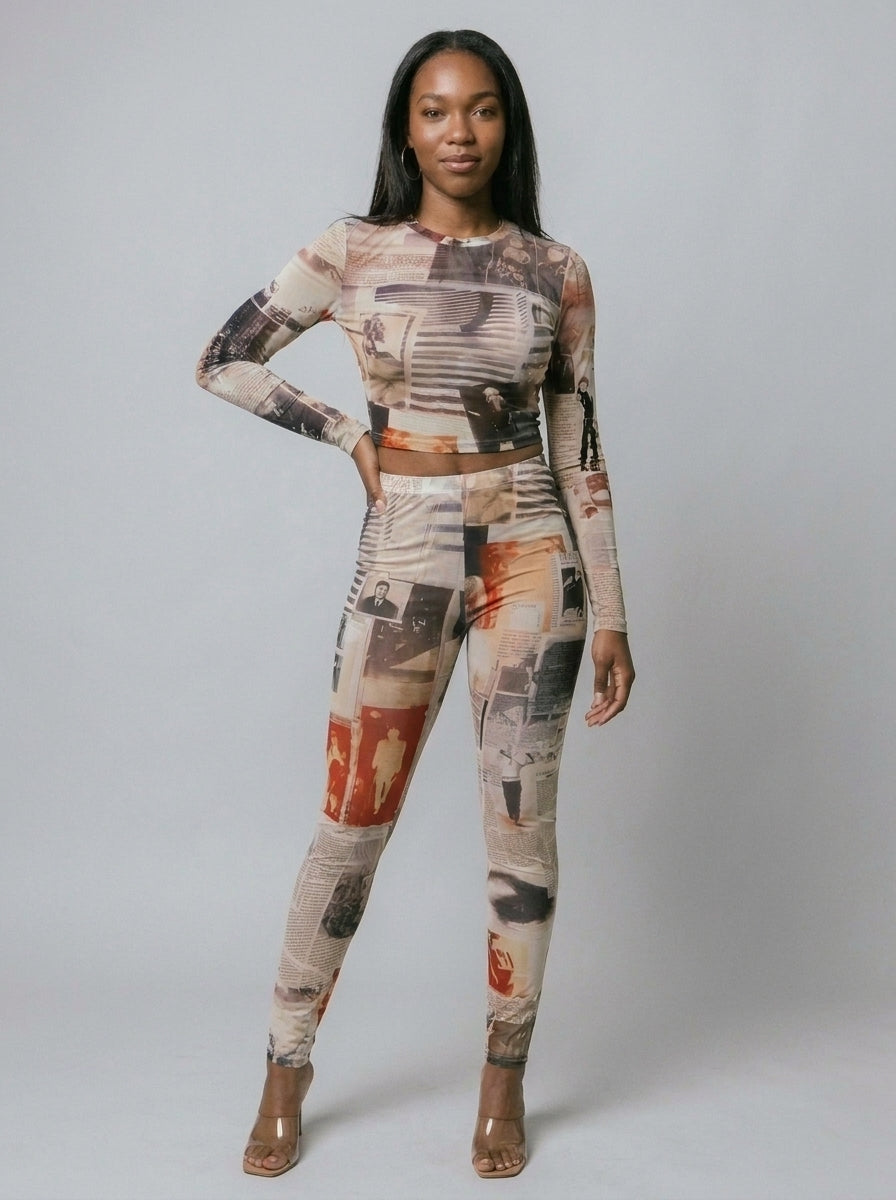Serena Newspaper Legging Set