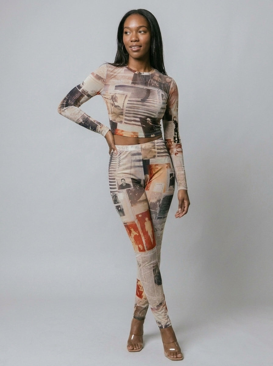 Serena Newspaper Legging Set