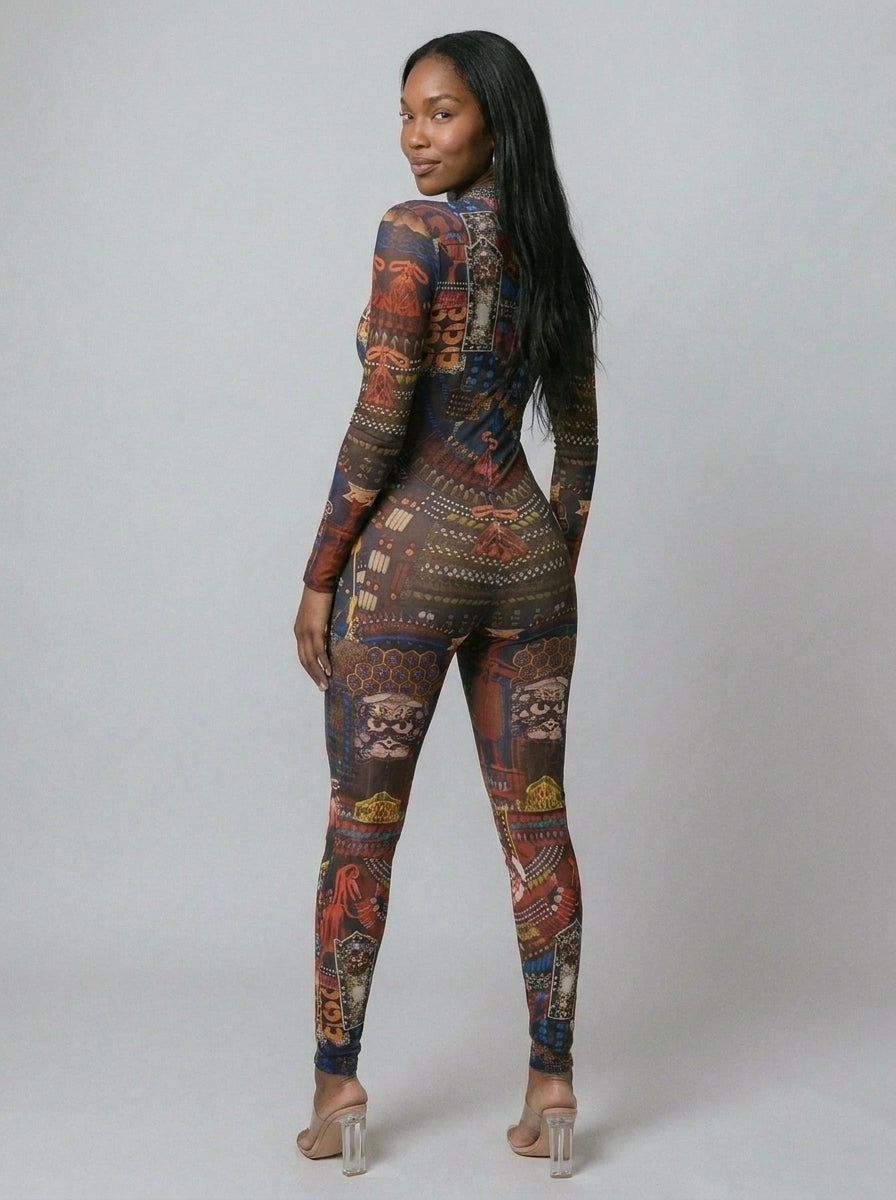Cleo Graphic Mesh Jumpsuit