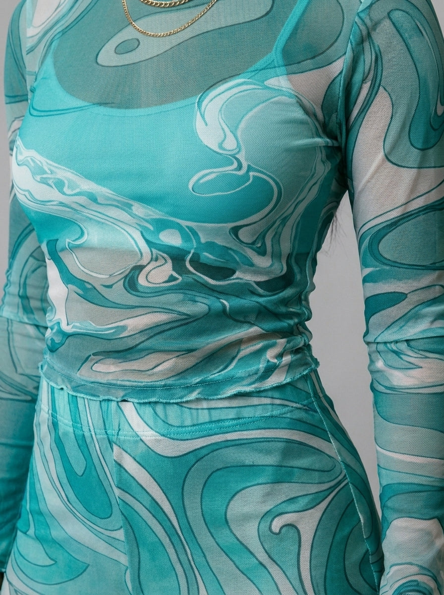 Kylie Swirl Print Flare Two-Piece Set