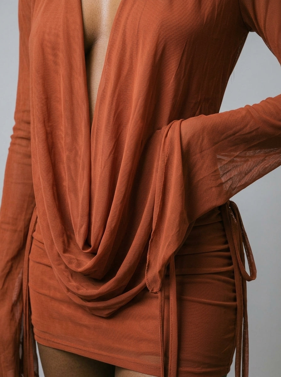 Cassia Drape Mesh Mini Dress