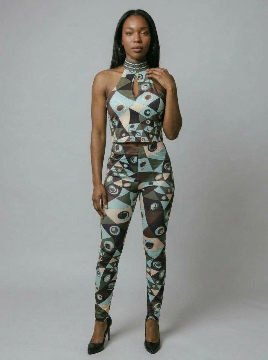 Kiana Geometric Halter & Leggings Set