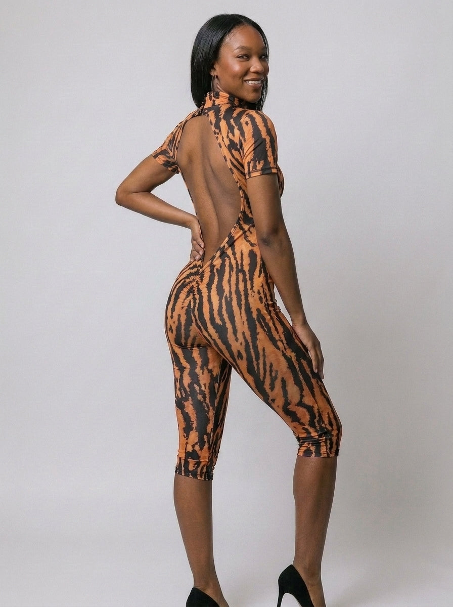 Sza Backless Tiger Print Romper