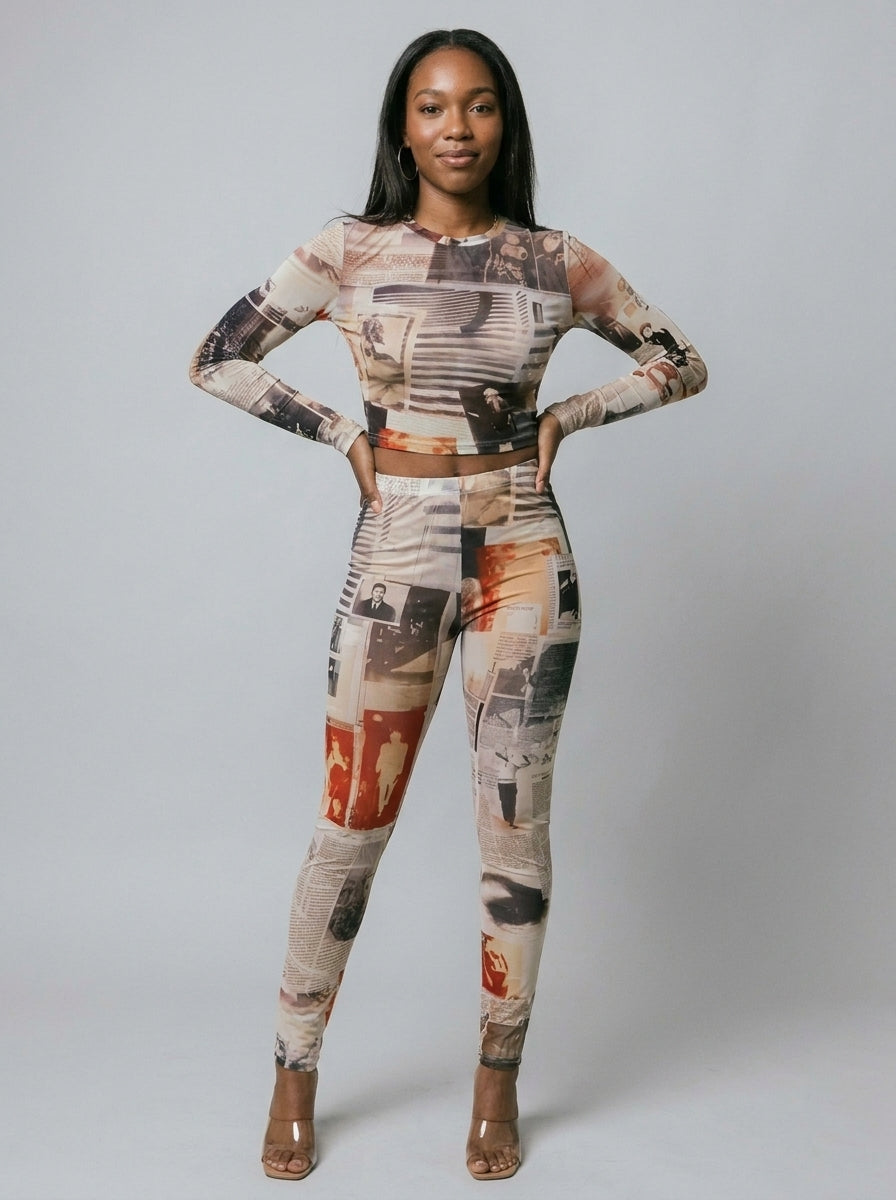 Serena Newspaper Legging Set