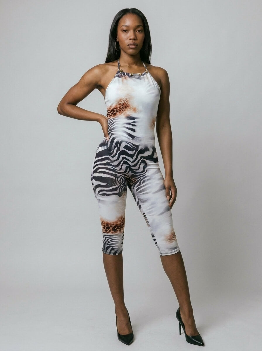 Maya Animal Print Capri Jumpsuit