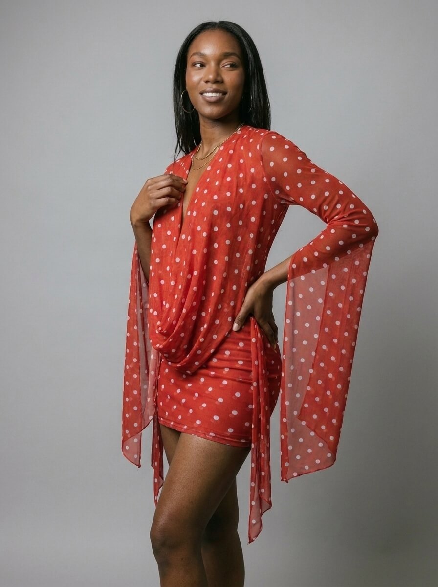 Serena Polka Dot Drape Mini Dress