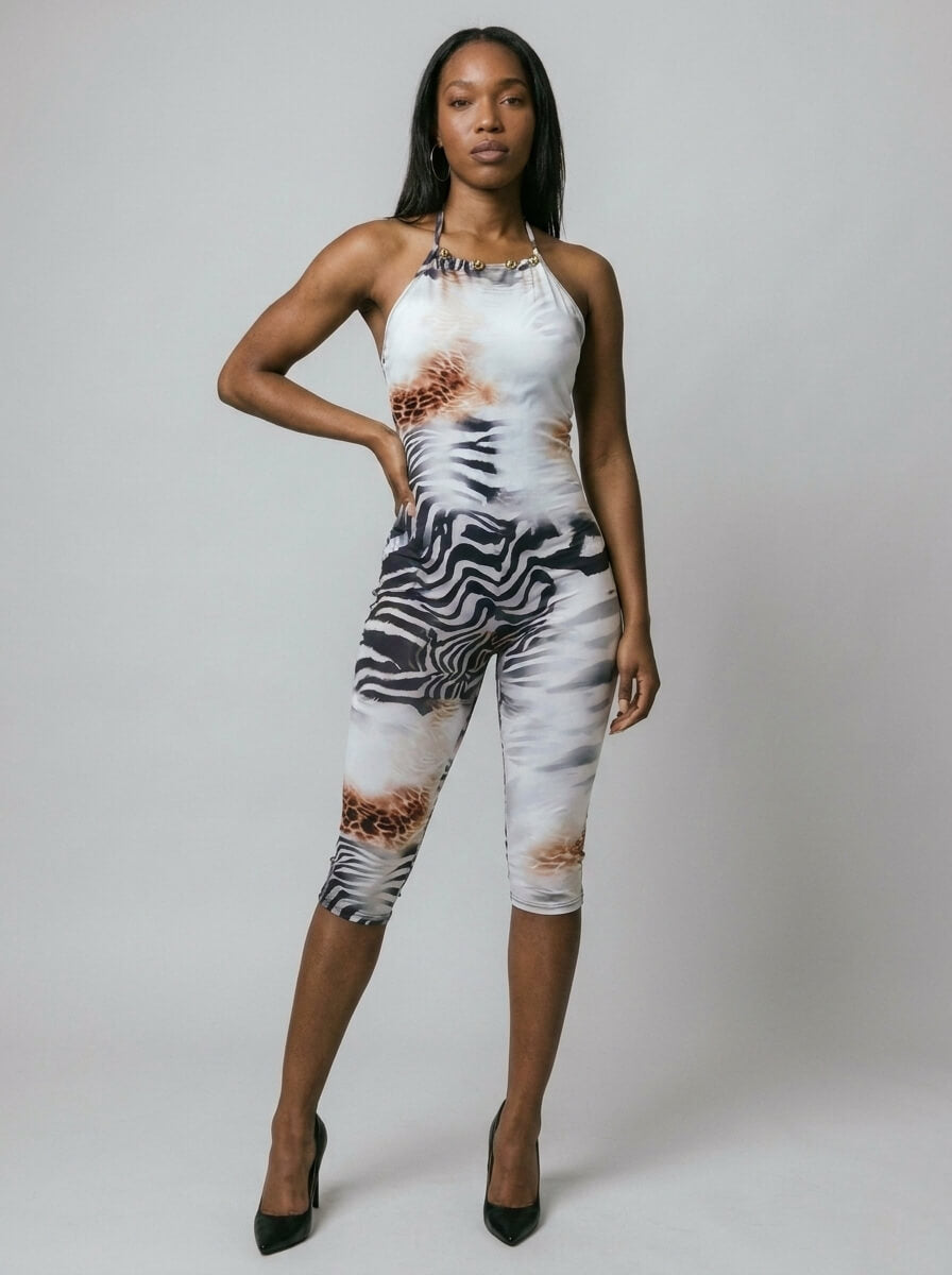Maya Animal Print Capri Jumpsuit