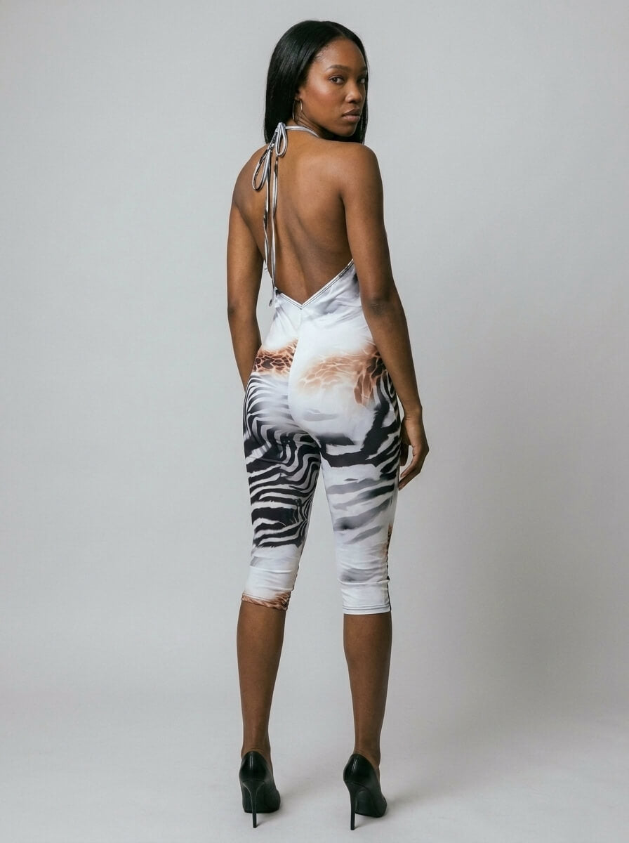 Maya Animal Print Capri Jumpsuit