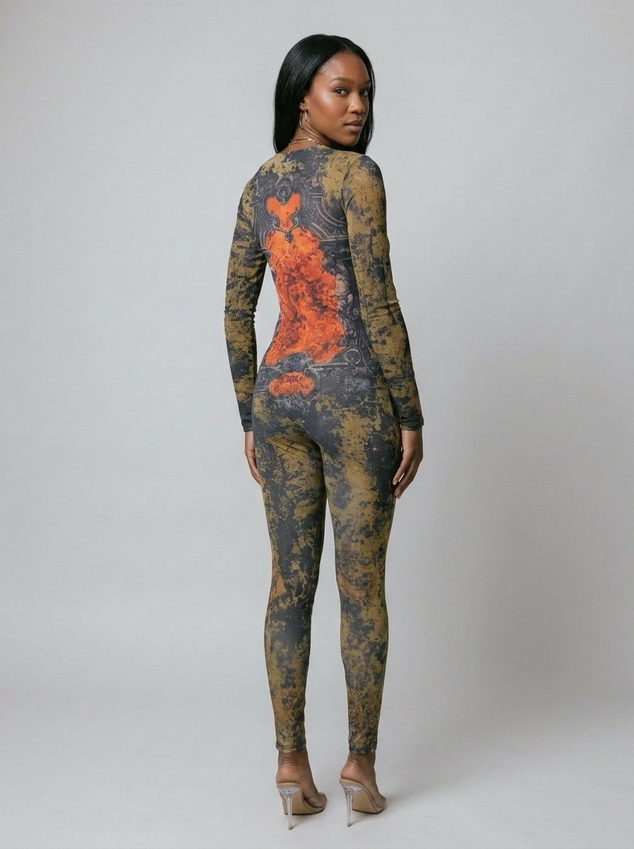 Brianna Graphic Print Long Sleeve Jumpsuit