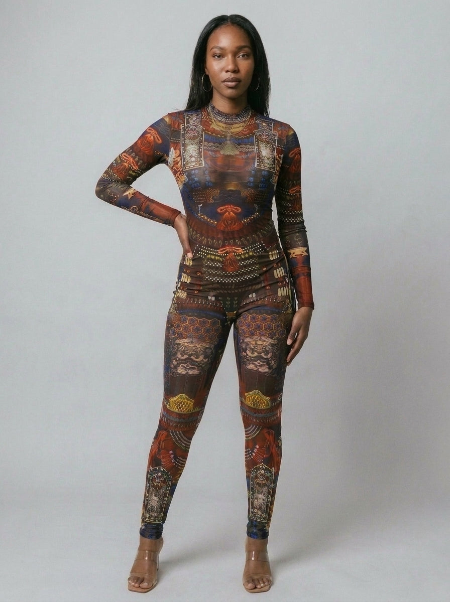 Cleo Graphic Mesh Jumpsuit
