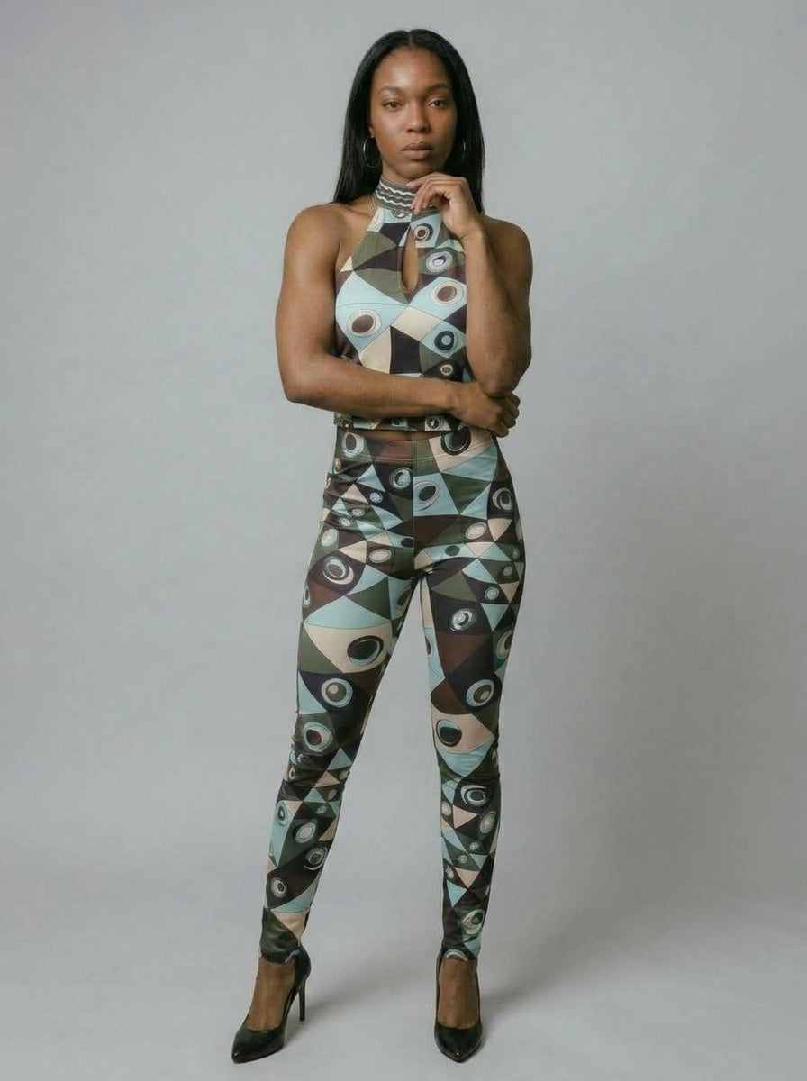 Kiana Geometric Halter & Leggings Set
