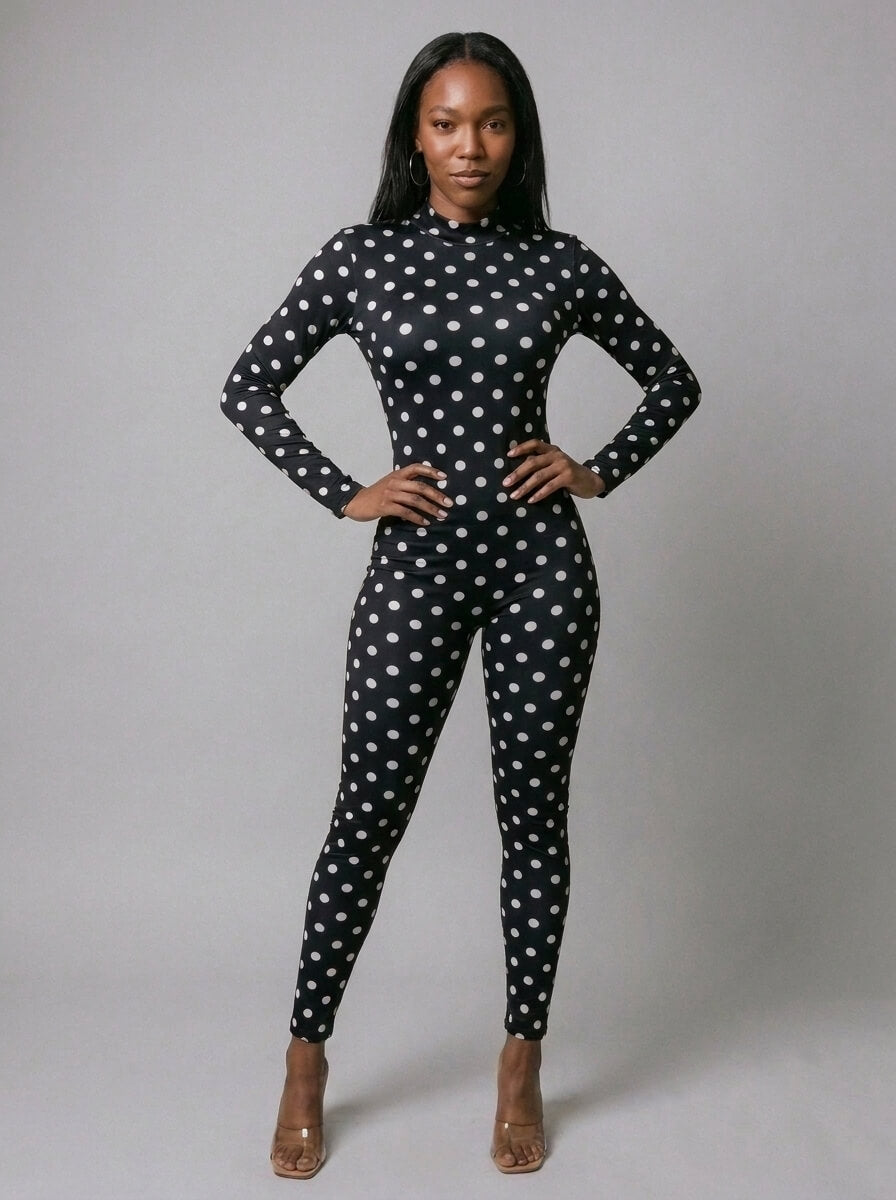 Chloe Polka Dot Mock Neck Jumpsuit