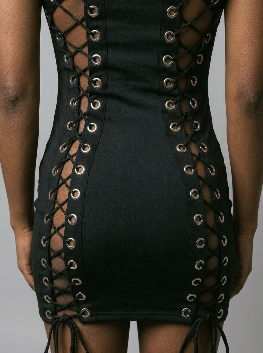 Raven Lace Up Mini Dress