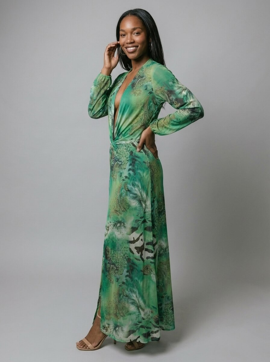 Kendra Plunge Knot Maxi Dress