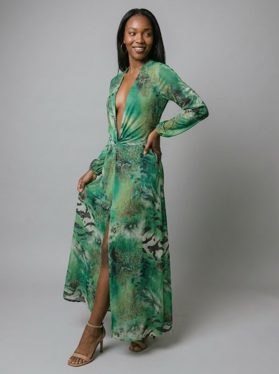 Kendra Plunge Knot Maxi Dress