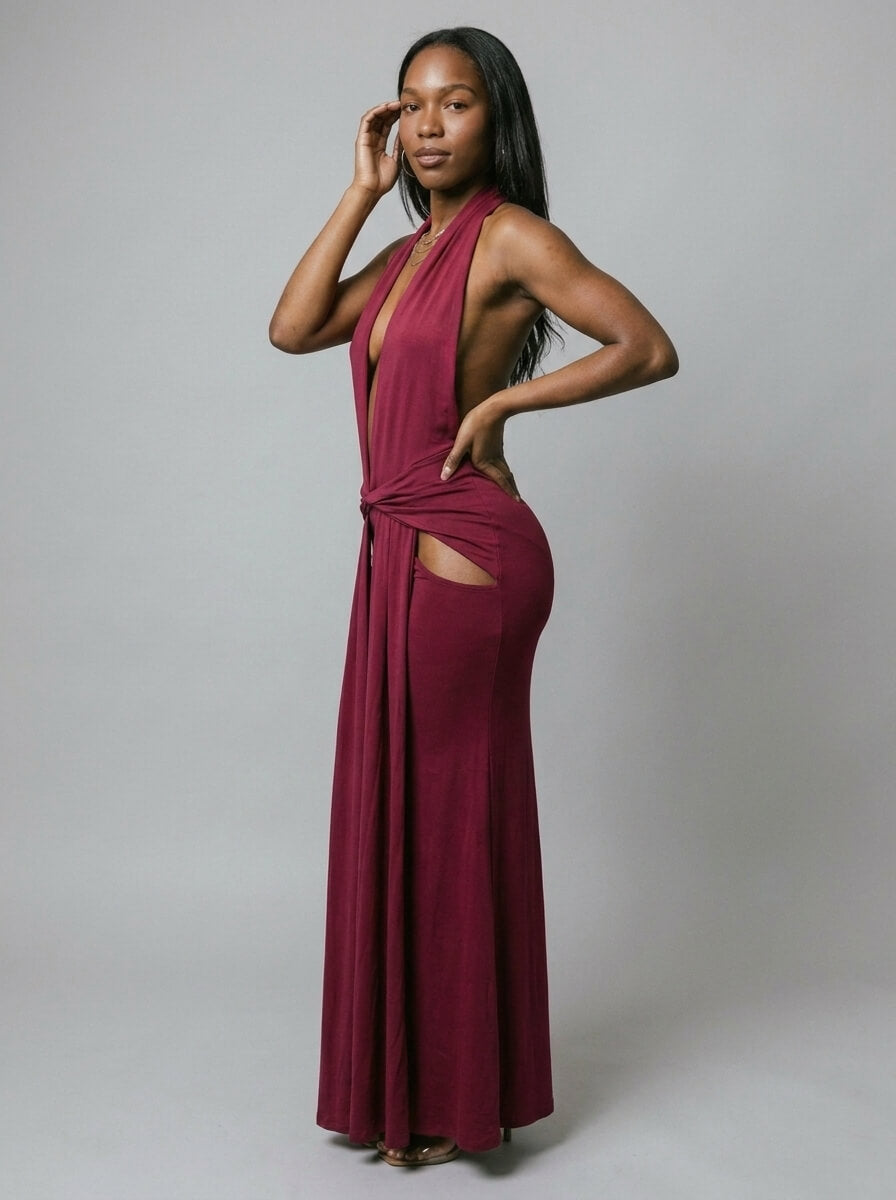 Destiny Deep Plunge Cut-Out Maxi Dress