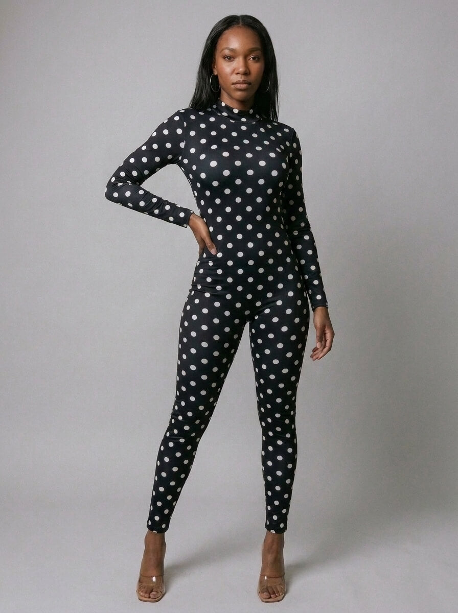 Chloe Polka Dot Mock Neck Jumpsuit