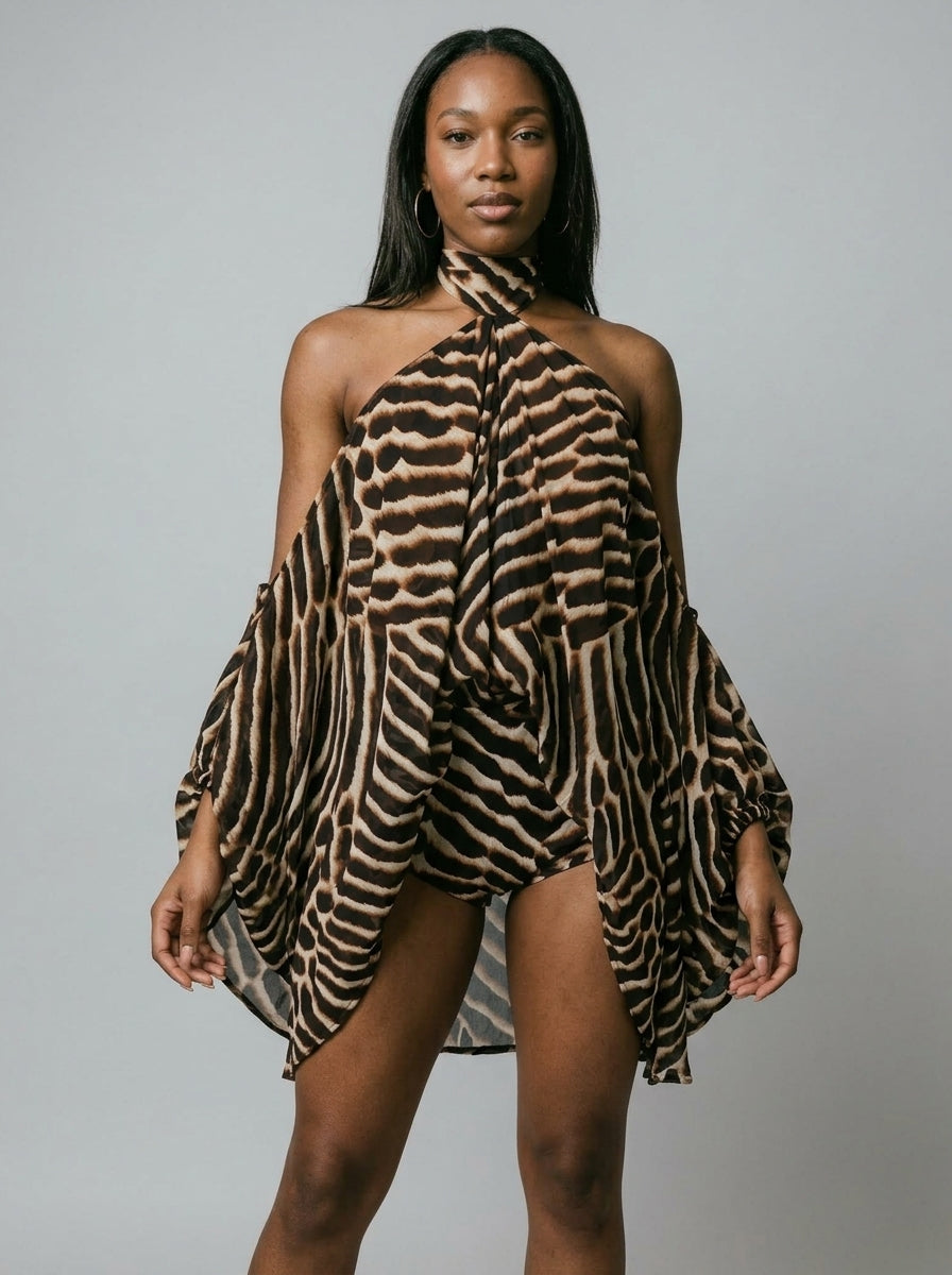 Rihanna Animal Print Poncho & Shorts Set