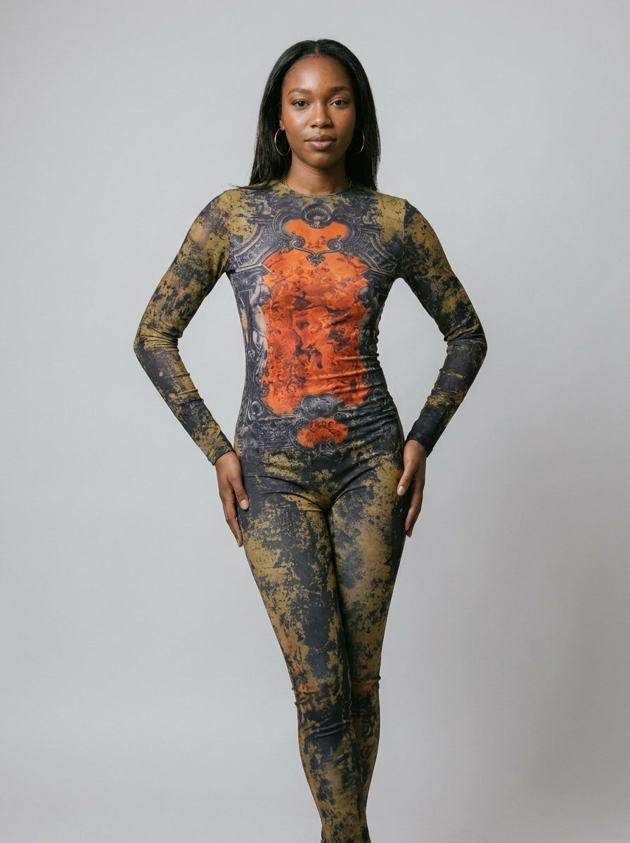 Brianna Graphic Print Long Sleeve Jumpsuit