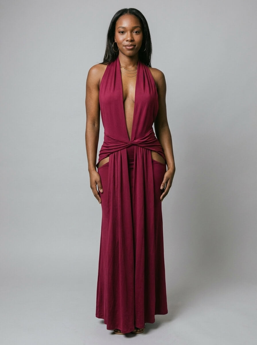 Destiny Deep Plunge Cut-Out Maxi Dress