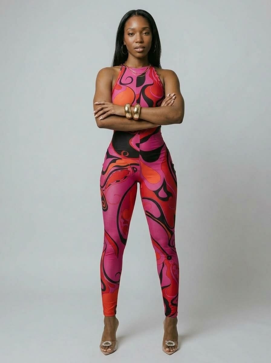 Ciara Swirl Print Sleeveless Jumpsuit